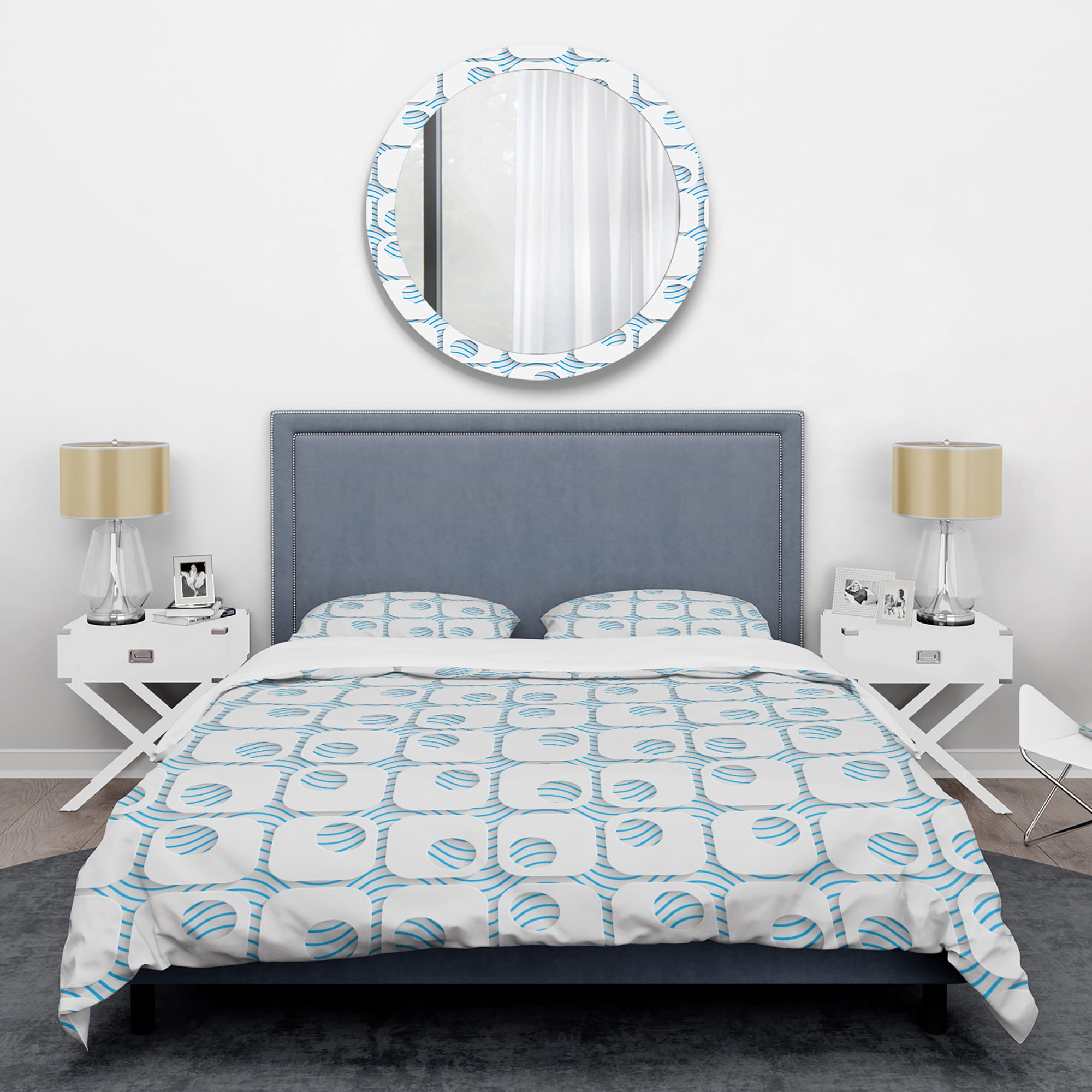 Designart '3D White And Blue Pattern III' Mid-Century Modern Duvet Cover Set