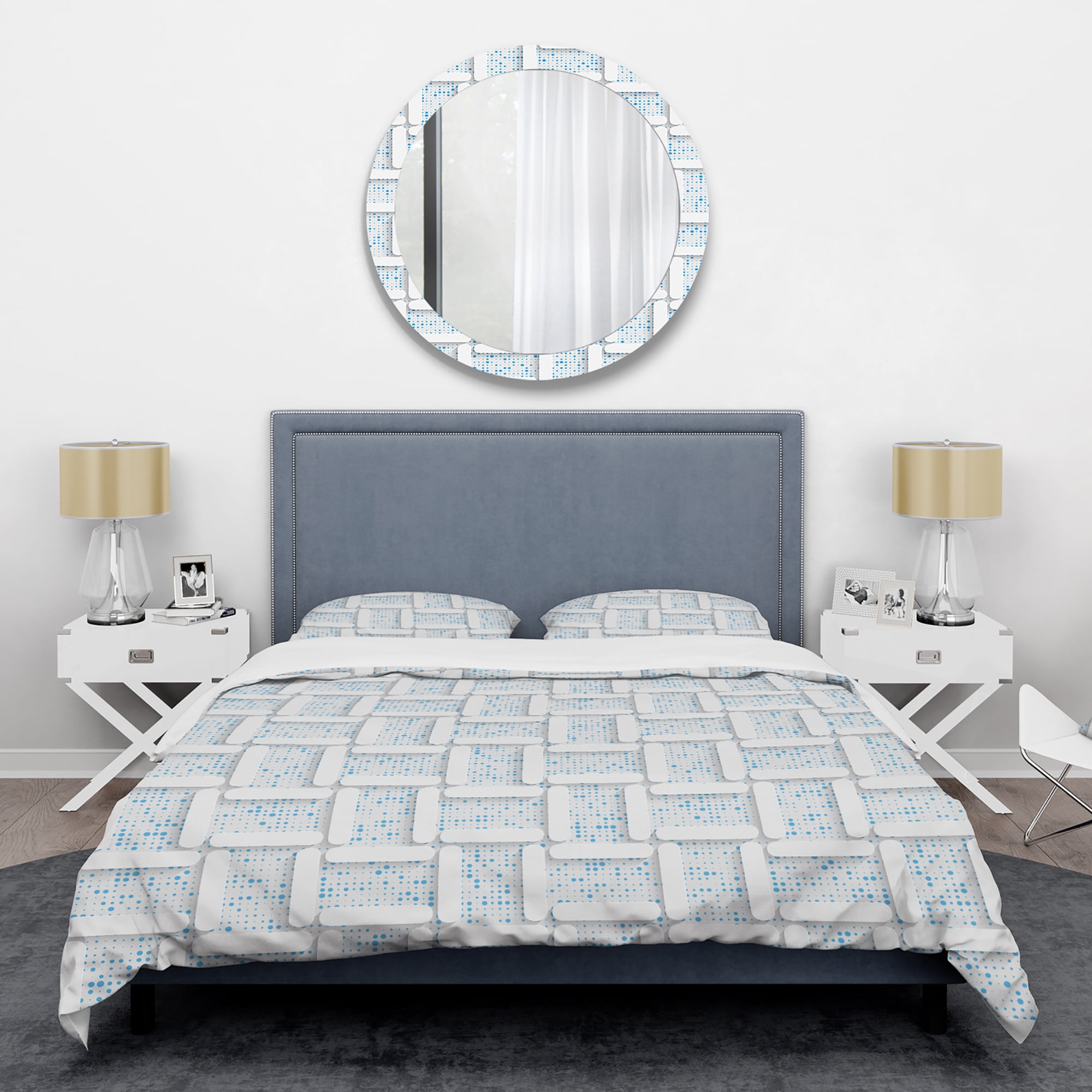 Designart '3D White And Light Blue Pattern I' Mid-Century Modern Duvet Cover Set