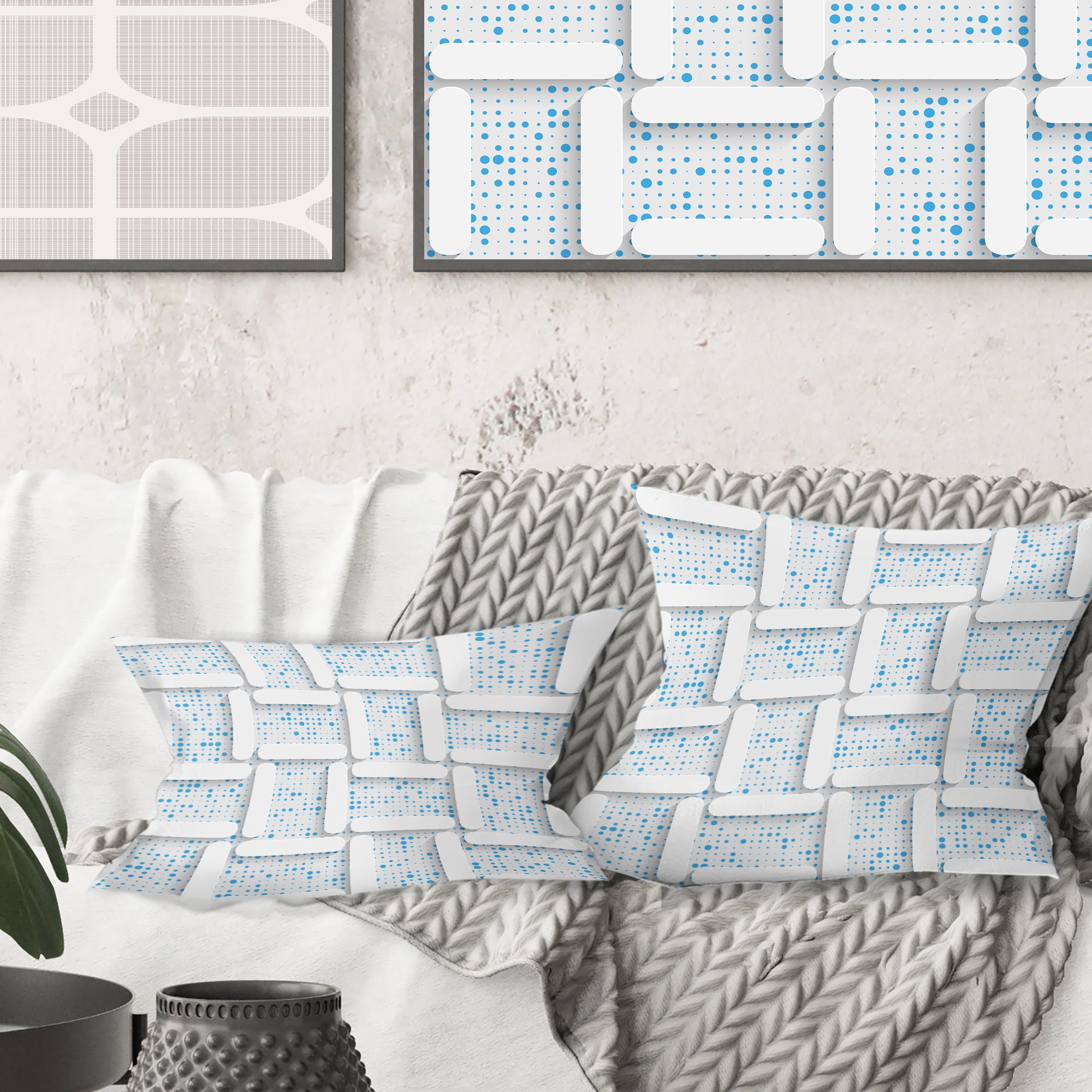 Designart 3D White And Light Blue Pattern I' Mid-Century Modern Throw Pillow - 18x18
