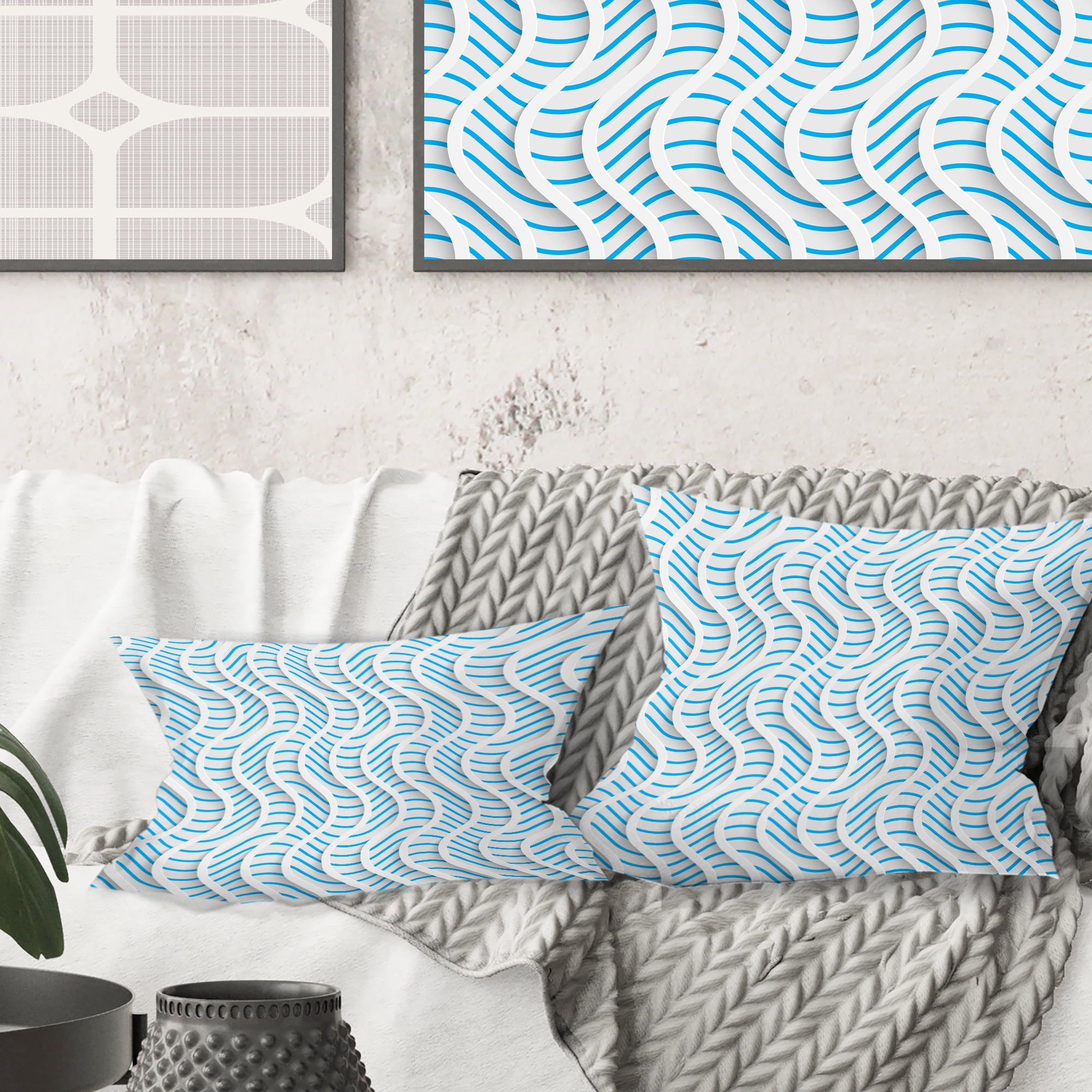 Designart 3D White And Light Blue Pattern II' Mid-Century Modern Throw Pillow - 16x16