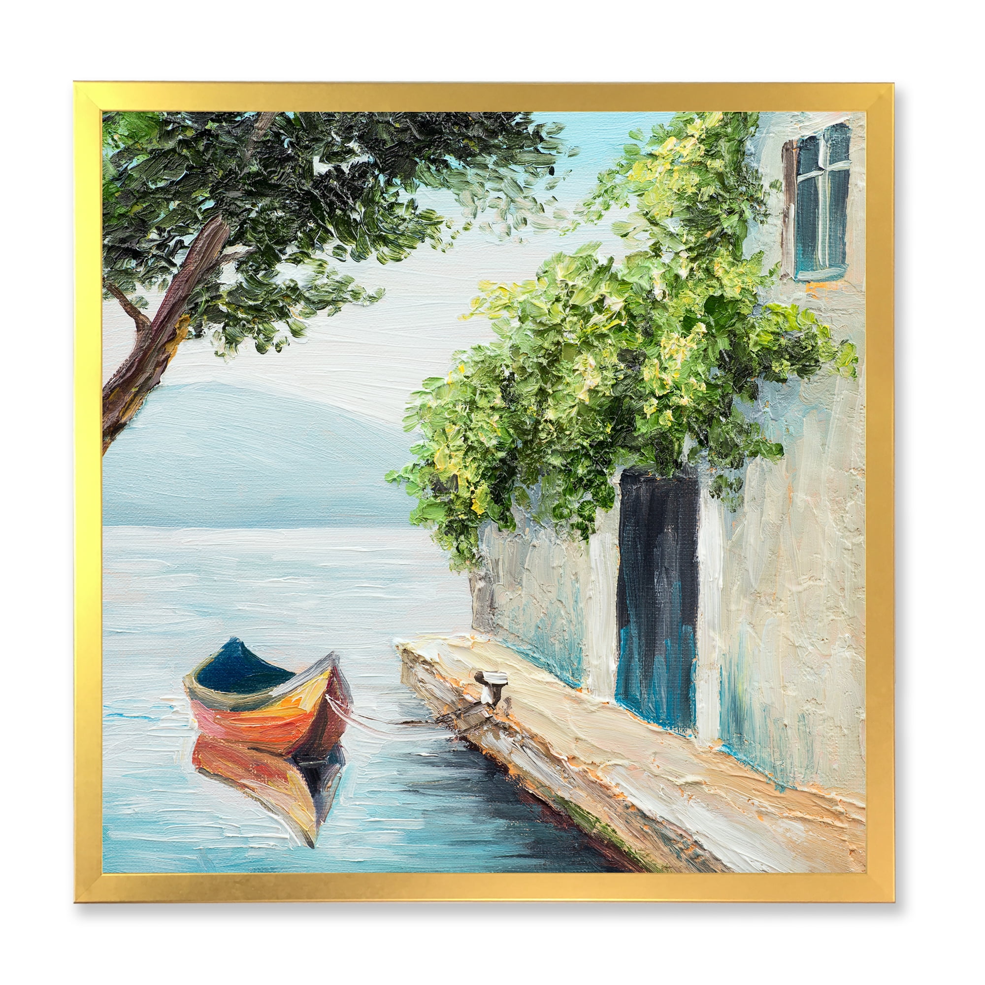 Designart 'A Beautiful Summer Day With Gondola In Venice' Nautical & Coastal Framed Art Print