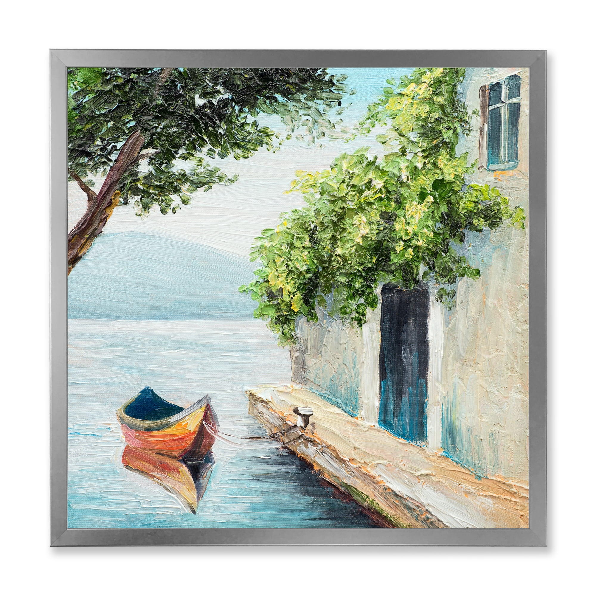 Designart 'A Beautiful Summer Day With Gondola In Venice' Nautical & Coastal Framed Art Print