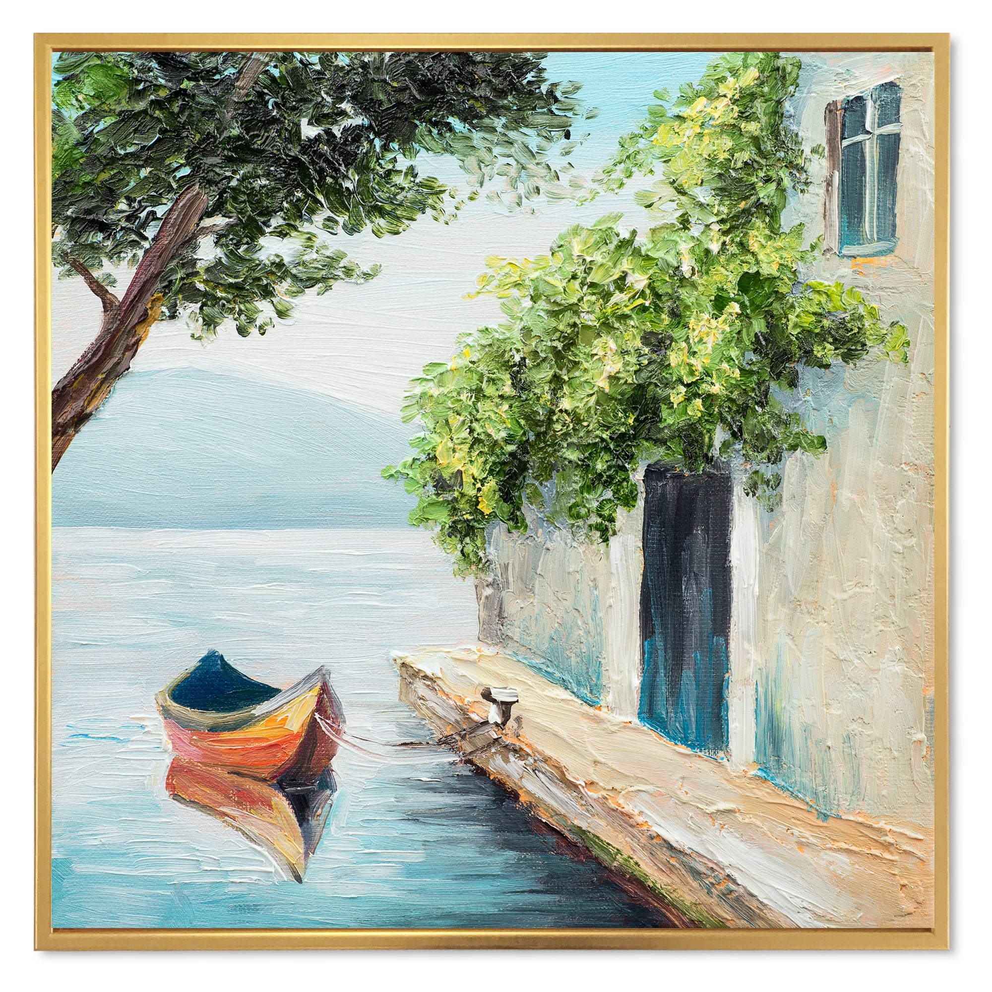 Designart 'A Beautiful Summer Day With Gondola In Venice' Nautical & Coastal Framed Canvas Wall Art Print