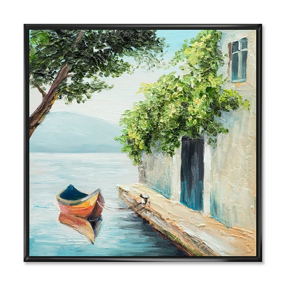 Designart 'A Beautiful Summer Day With Gondola In Venice' Nautical & Coastal Framed Canvas Wall Art Print