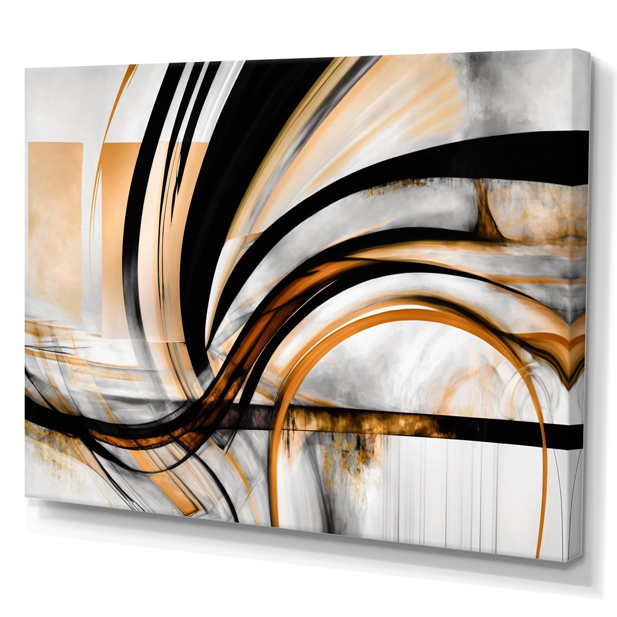 Designart A Black And Gold Spiral Flower III Canvas Wall Art