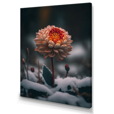 Designart A Blooming Orange Dahlia Flower In Winter I Canvas Wall Art
