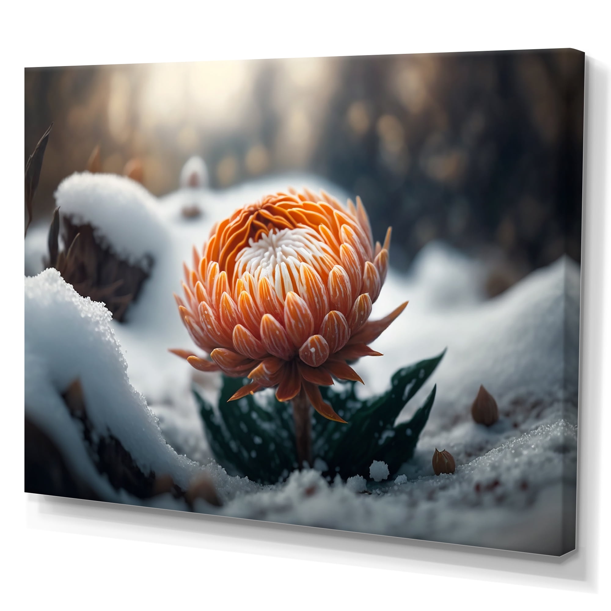 Designart A Blooming Orange Dahlia Flower In Winter II Canvas Wall Art