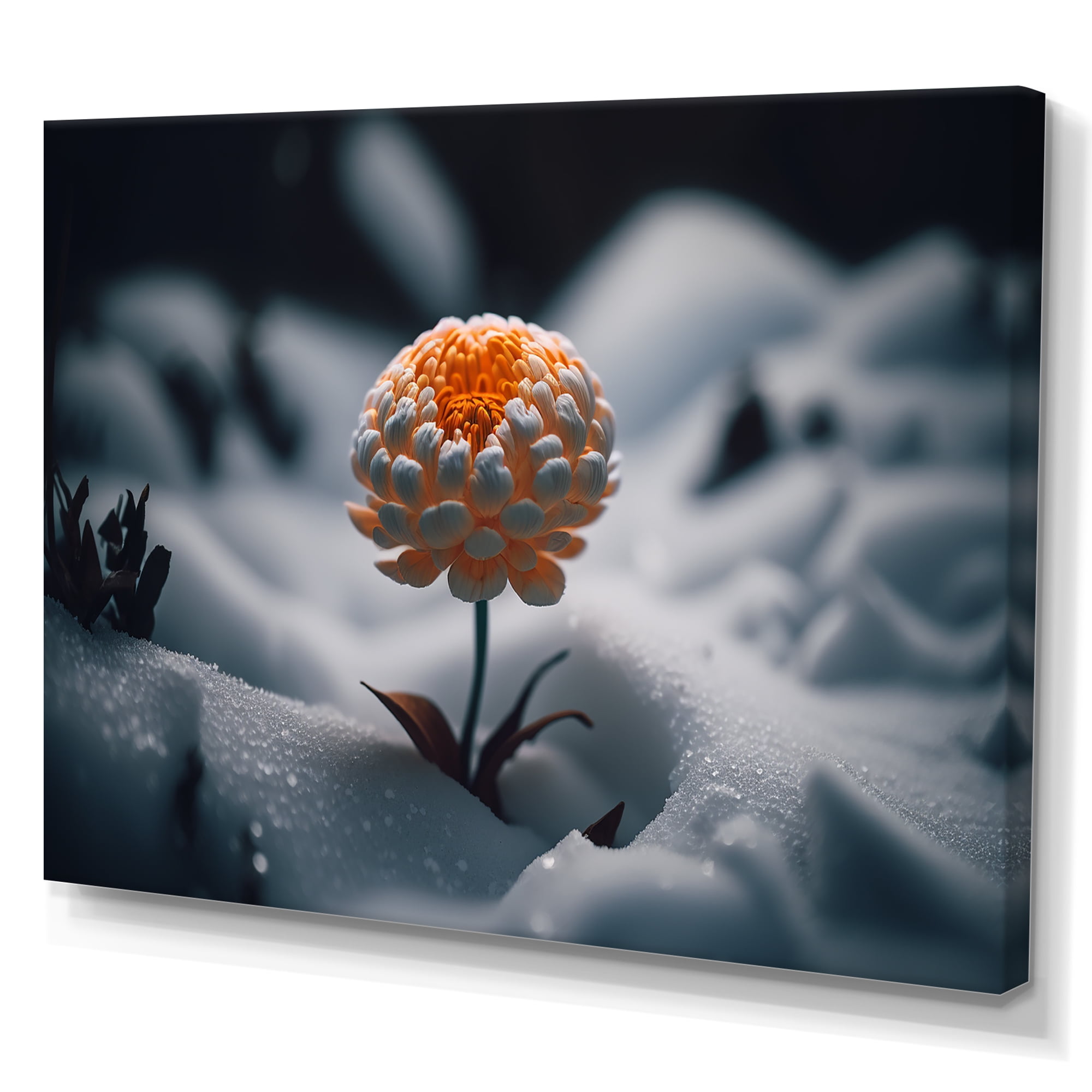 Designart A Blooming Orange Marigold Flower In Winter II Canvas Wall Art