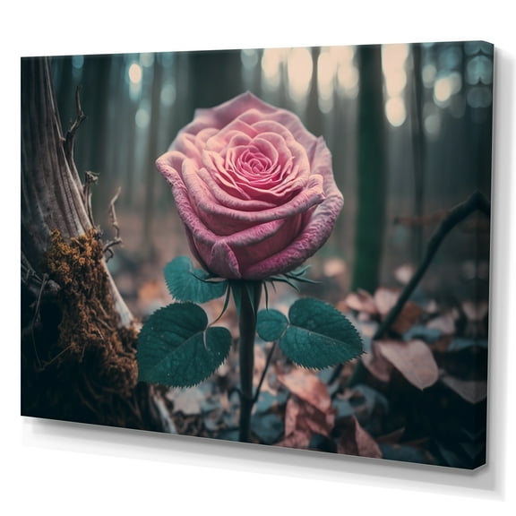 Designart A Blooming Pink Roses In Winter Canvas Wall Art