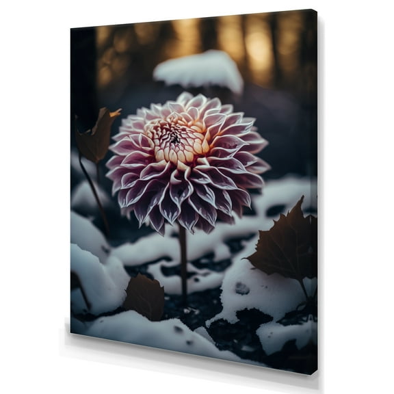 Designart A Blooming Purple Dahlia Flower In Winter IV Canvas Wall Art