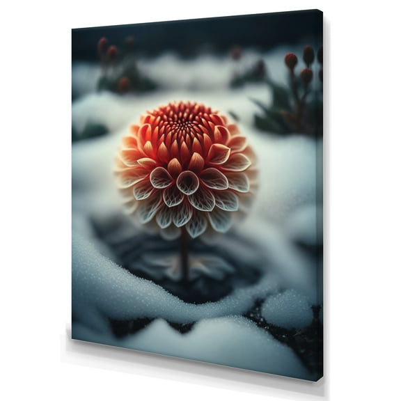 Designart A Blooming Red Dahlia Flower In Winter II Canvas Wall Art