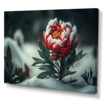 Designart A Blooming Red Peony Flower In Winter II Canvas Wall Art