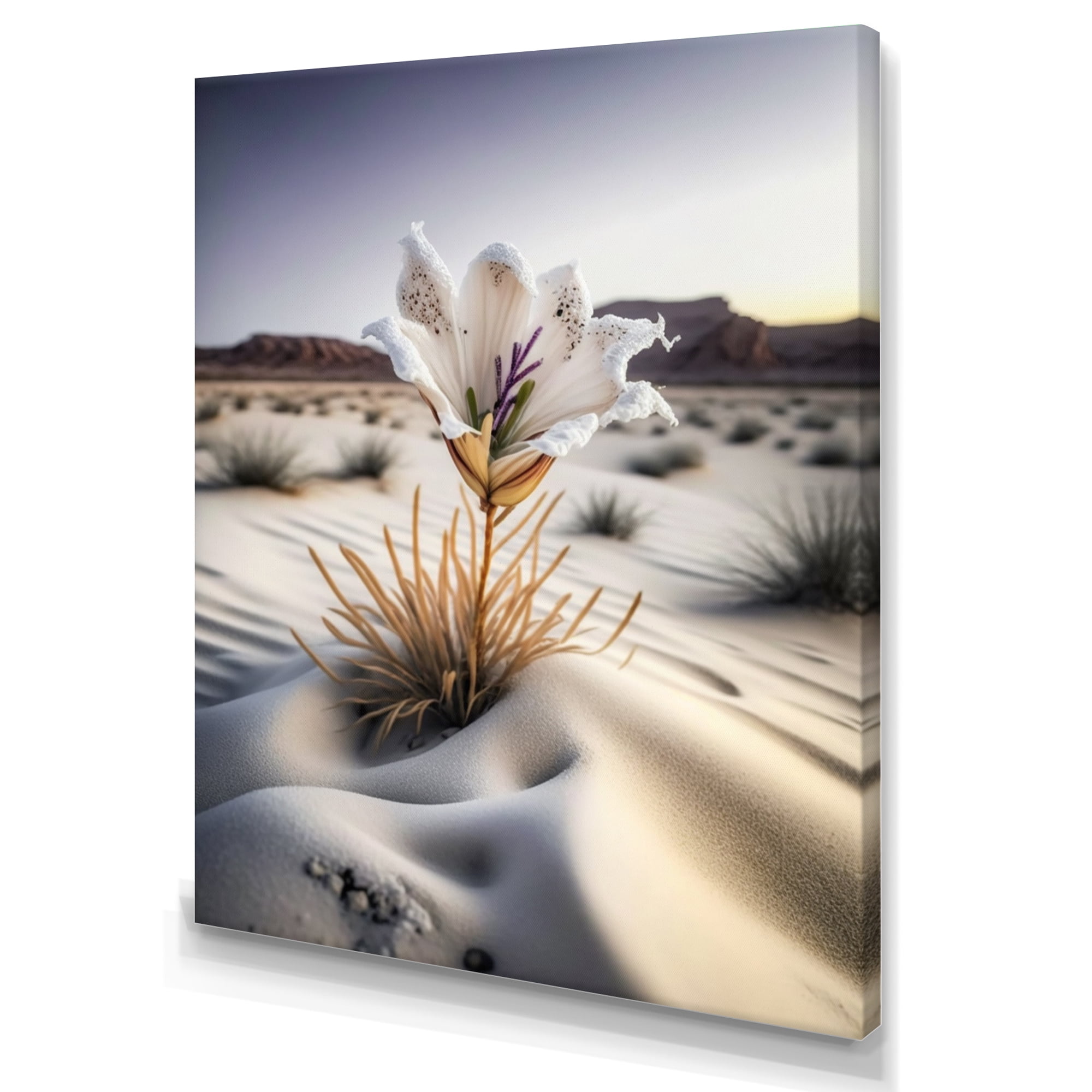 Designart A Blooming White And Purple Lily Flower In Winter IV Canvas Wall Art