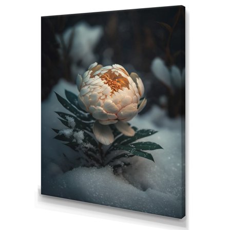 Designart A Blooming White Peony Flower In Winter IV Canvas Wall Art