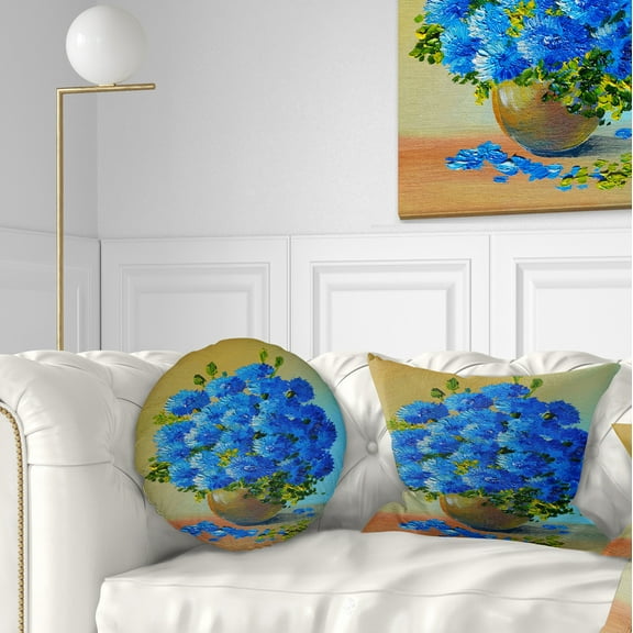 Designart A Bouquet of Blue Flowers - Floral Throw Pillow - 12x20