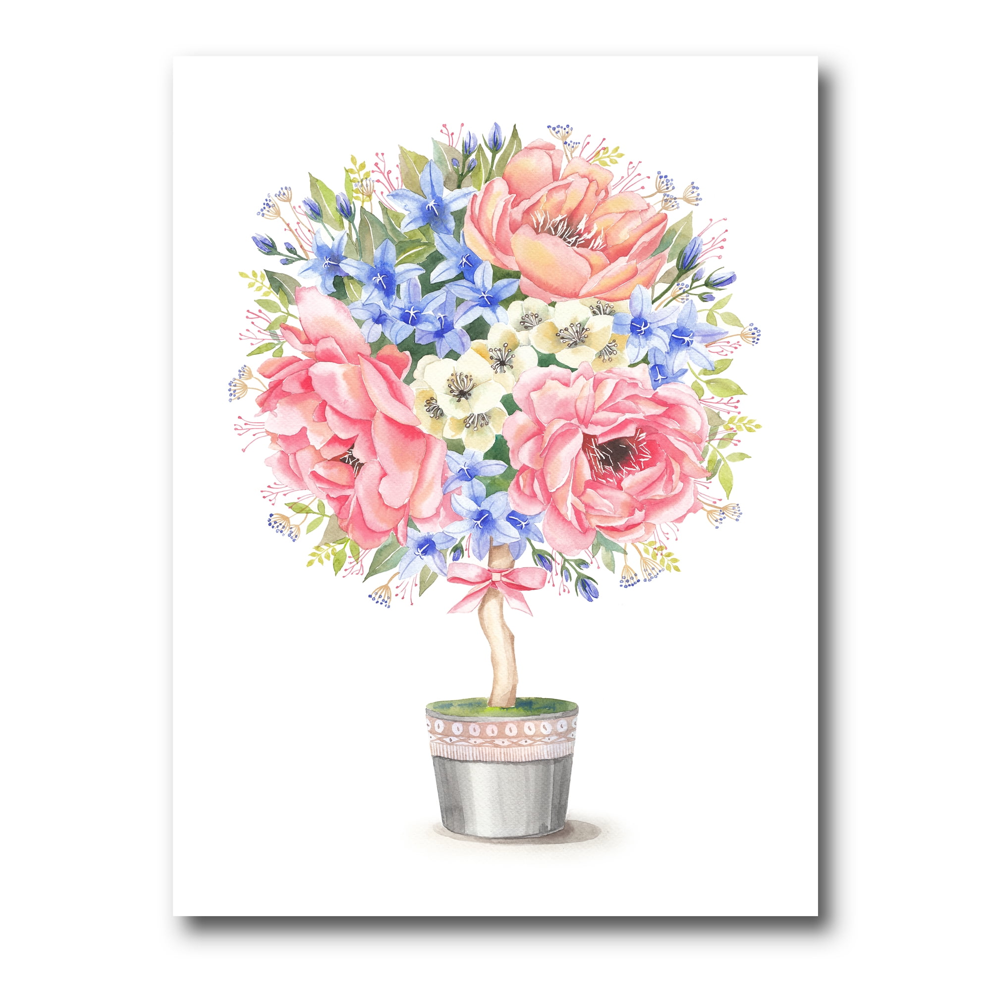 Designart ' A Bow With Flower Tree In A Pot ' Farmhouse Canvas Wall Art Print