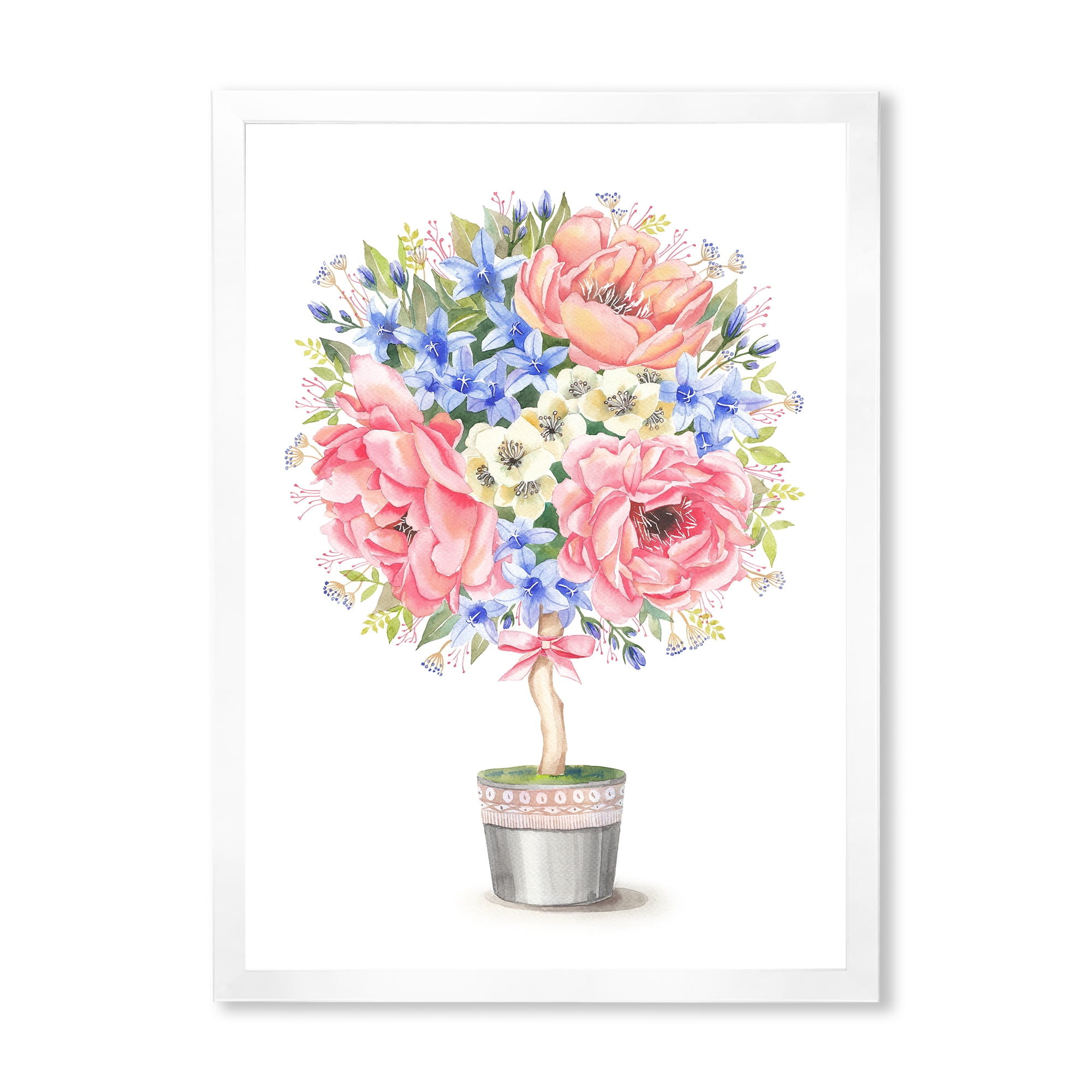 Designart 'A Bow With Flower Tree In A Pot' Farmhouse Framed Art Print