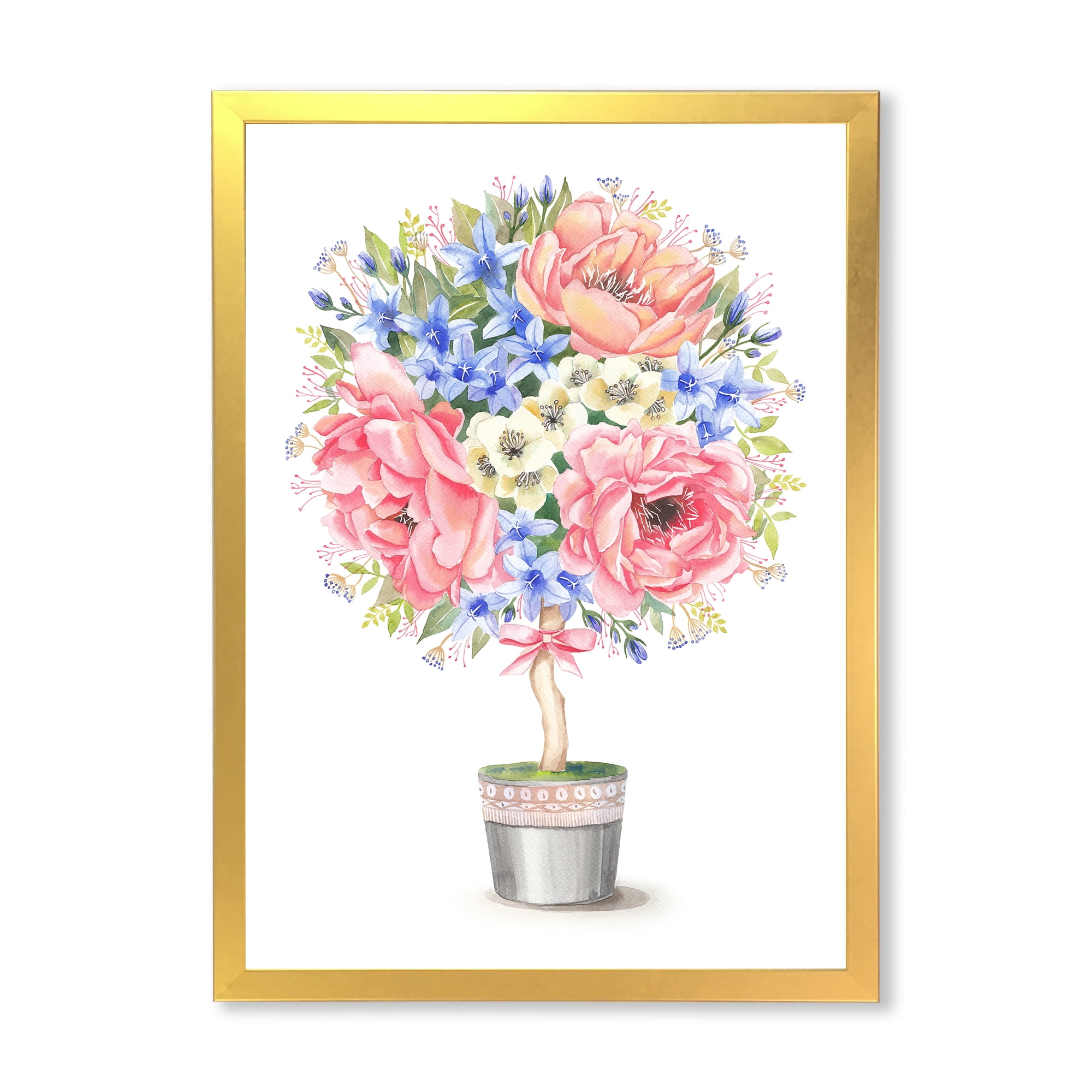 Designart 'A Bow With Flower Tree In A Pot' Farmhouse Framed Art Print