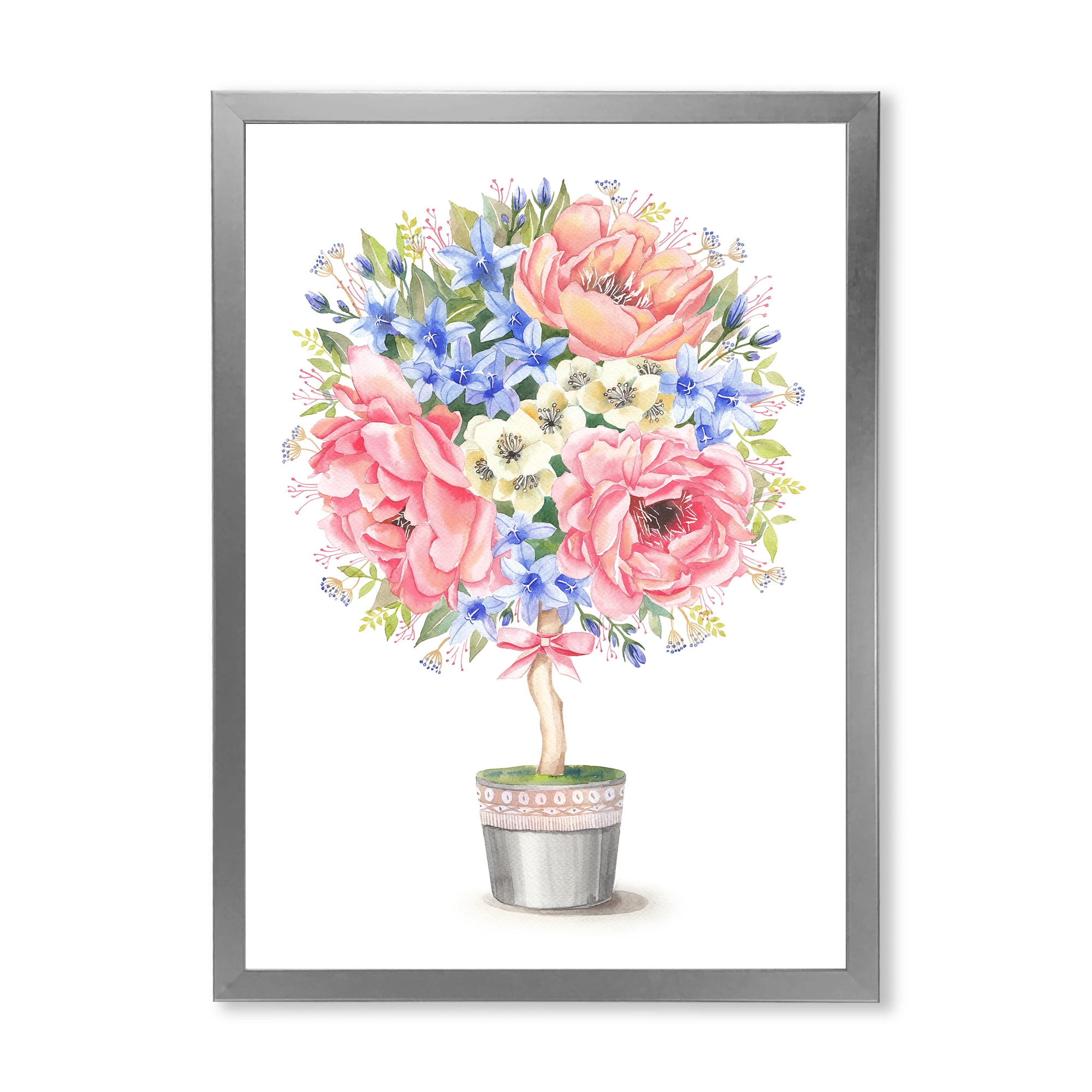 Designart 'A Bow With Flower Tree In A Pot' Farmhouse Framed Art Print