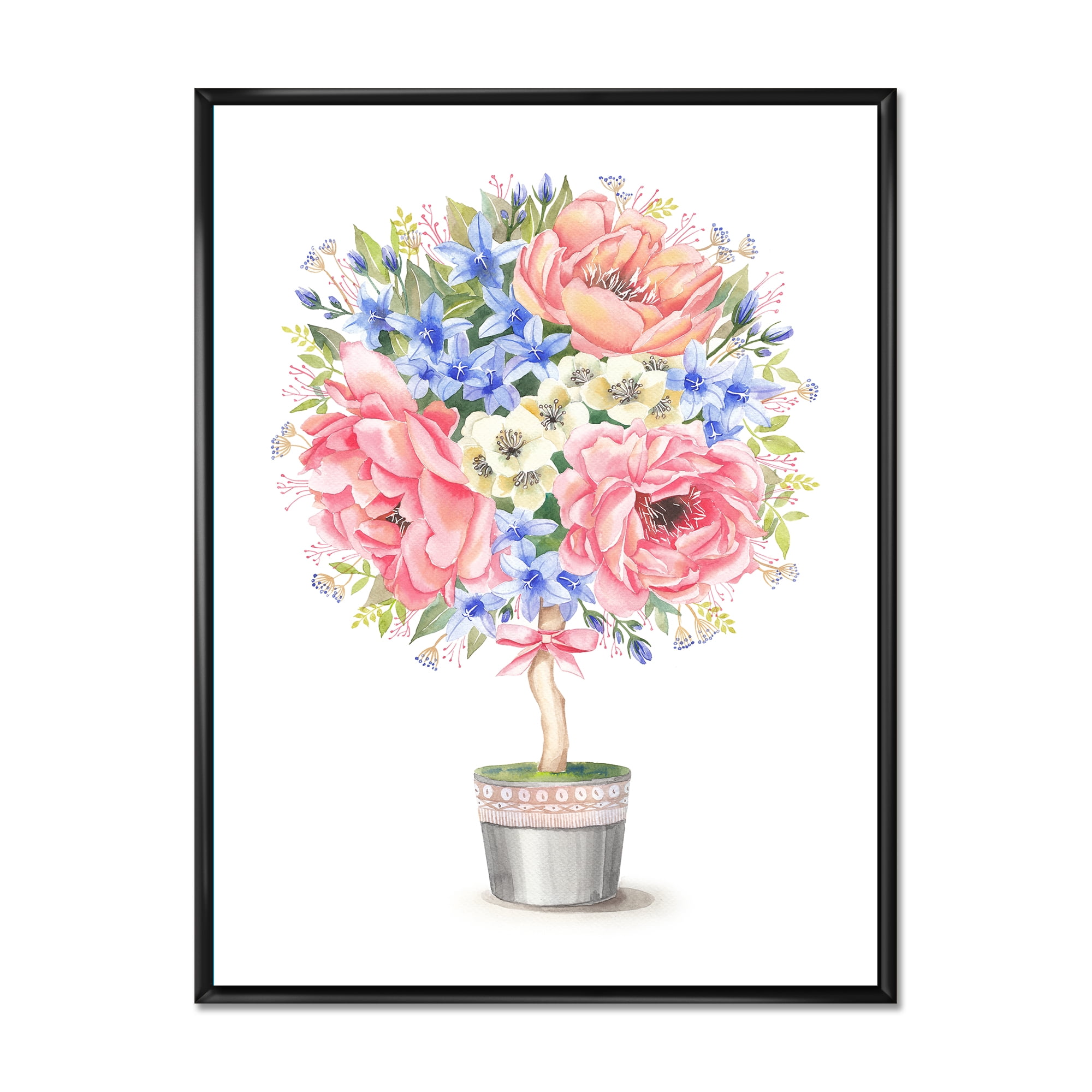 Designart 'A Bow With Flower Tree In A Pot' Farmhouse Framed Canvas Wall Art Print