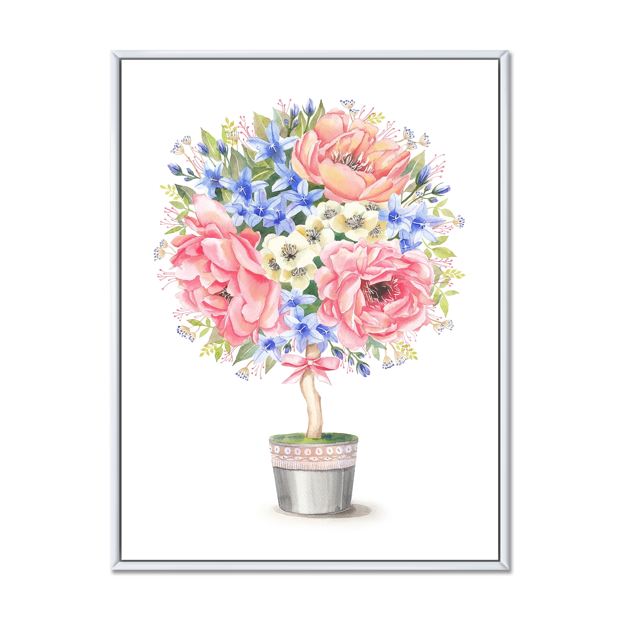 Designart 'A Bow With Flower Tree In A Pot' Farmhouse Framed Canvas Wall Art Print