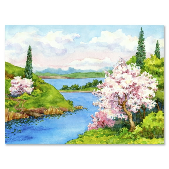 Designart ' A Bright Blue Sky Over Spring Landscape ' Traditional Canvas Wall Art Print