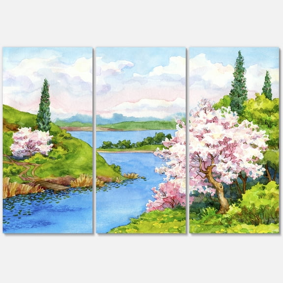 Designart ' A Bright Blue Sky Over Spring Landscape ' Traditional Canvas Wall Art Print