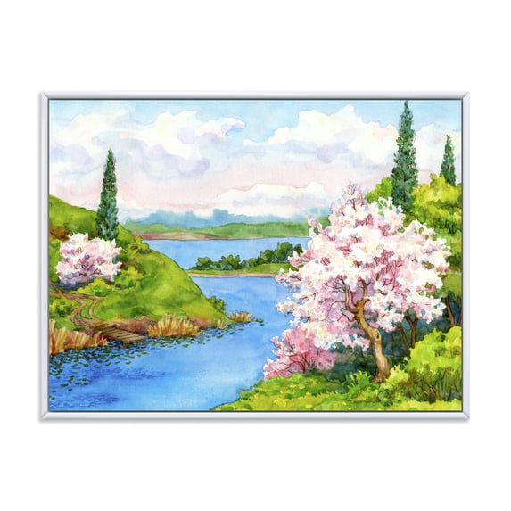 Designart 'A Bright Blue Sky Over Spring Landscape' Traditional Framed Canvas Wall Art Print