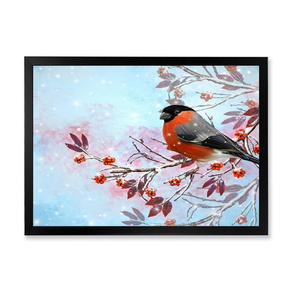 Designart 'A Bright Bullfinch Bird Sitting On A Branch' Traditional Framed Art Print