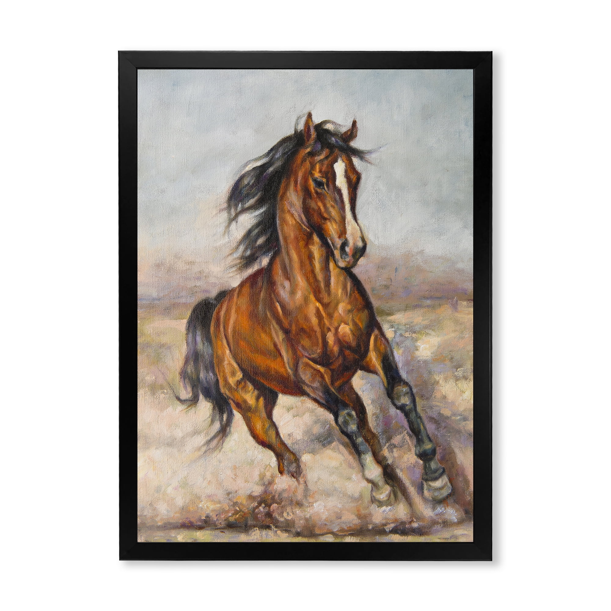 Designart 'A Brown Horse In The Race' Farmhouse Framed Art Print