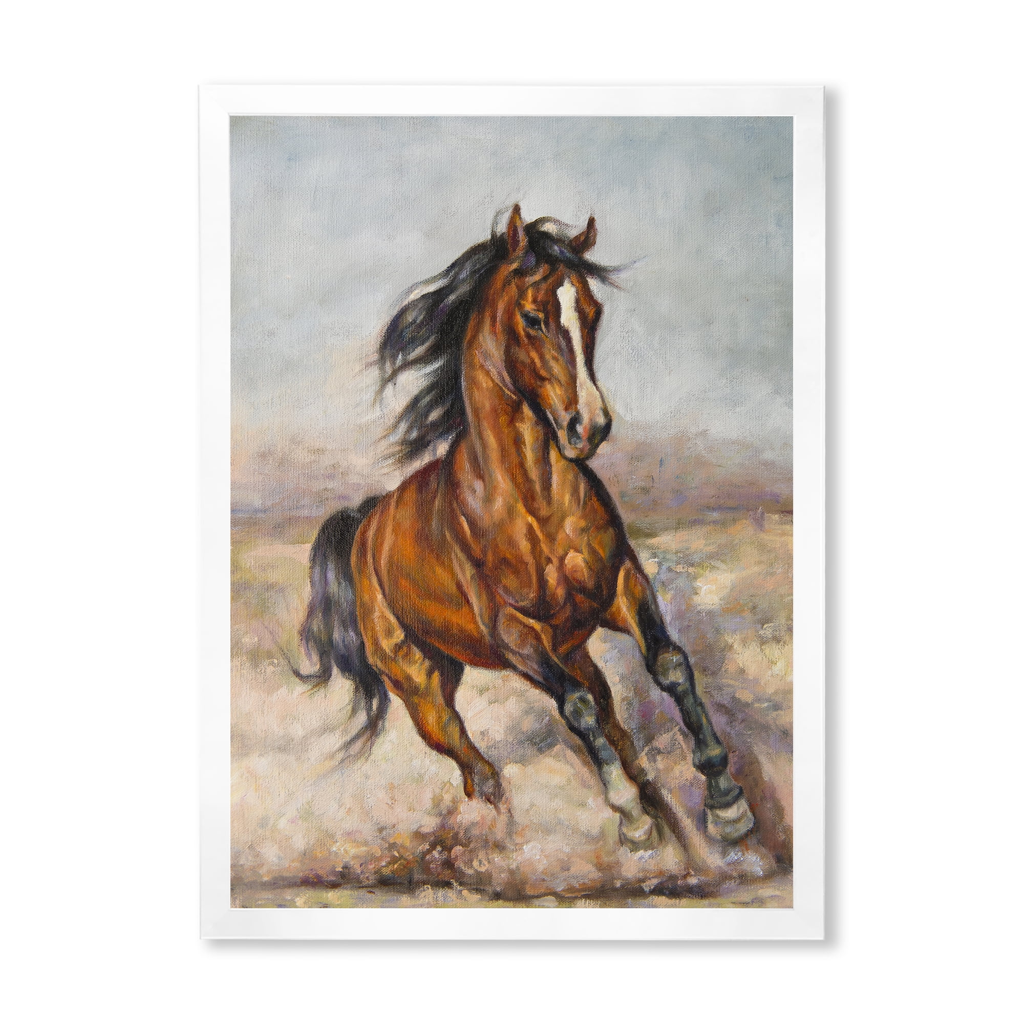 Designart 'A Brown Horse In The Race' Farmhouse Framed Art Print