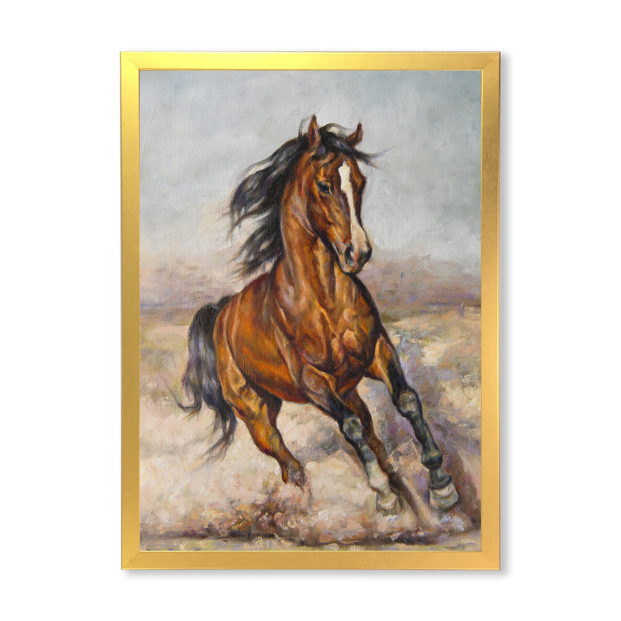 Designart 'A Brown Horse In The Race' Farmhouse Framed Art Print