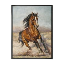 Designart 'A Brown Horse In The Race' Farmhouse Framed Canvas Wall Art Print