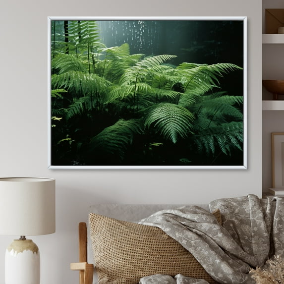 Designart "A Close Up Photo of Ferns II" Floral Floater Framed Canvas Art Print