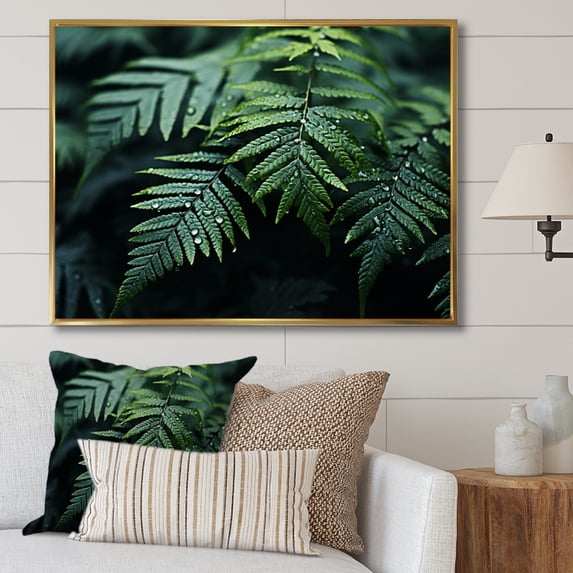 Designart "A Close Up Photo of Ferns III" Floral Floater Framed Wall Art Print