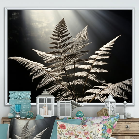 Designart "A Close Up Photo of Ferns VIII" Floral Floater Framed Wall Decor