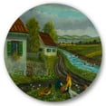 thumbnail image 1 of Designart 'A Cock and Three Chickens In A Meadow With Flowers' Farmhouse Circle Metal Wall Art 23x23 - Disc of 23, 1 of 5