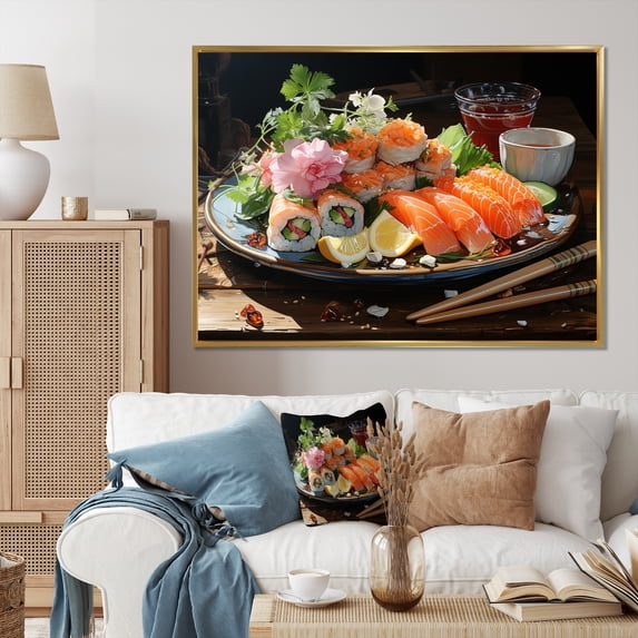 Designart "A Delicate Sushi Euphony IV" Food & Beverage Floater Framed Canvas Wall Art