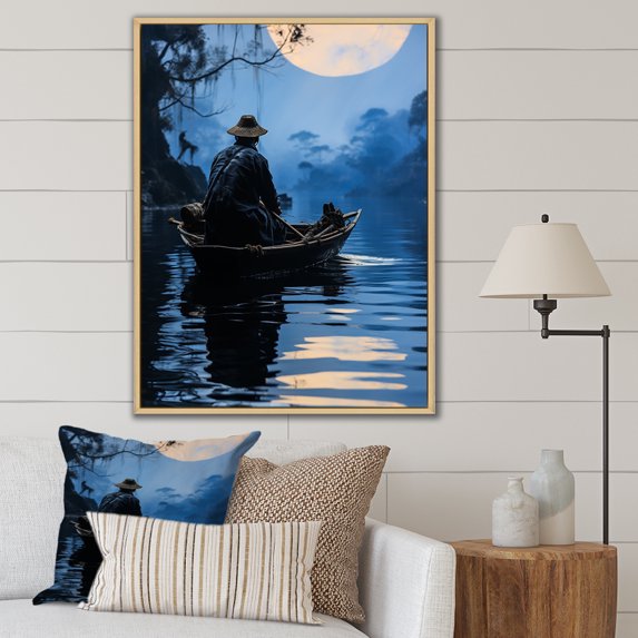 Designart "A Fishermans Solace Thai Boat Scene I" Portrait Floater Framed Canvas Art Print