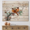 thumbnail image 1 of Designart 'A Flowering Tree Branch With Two Chinese Birds' Traditional Print on Natural Pine Wood, 1 of 5