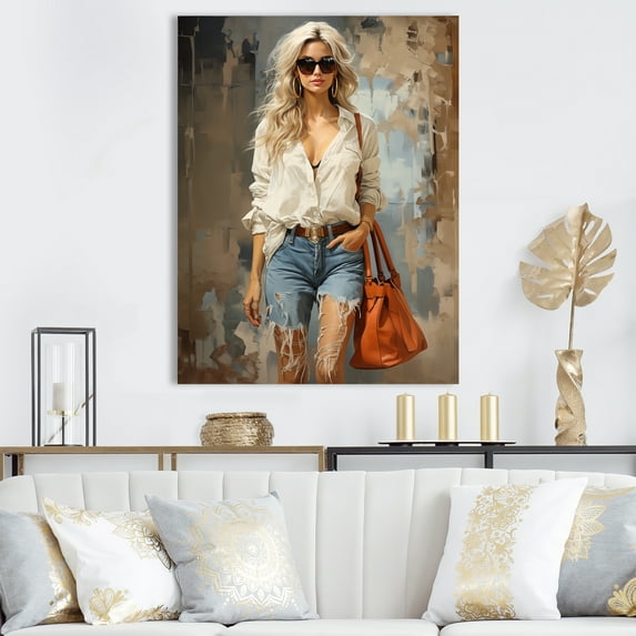 Designart "A Forward-Thinking Denim Fashionista I" Fashion Wall Art Living Room