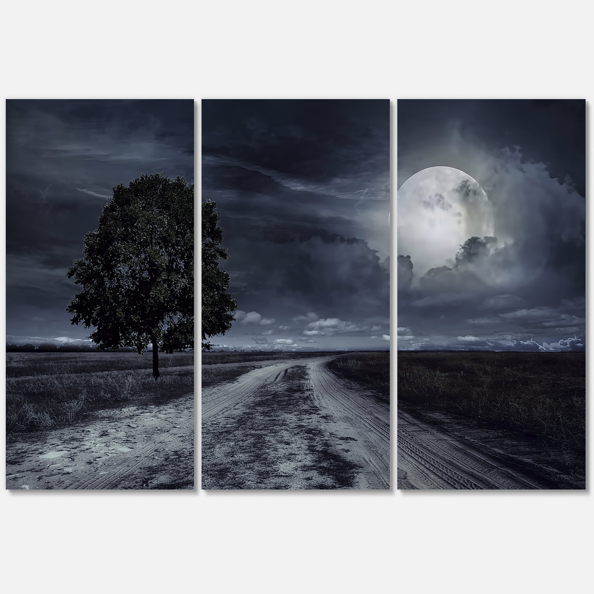 Designart ' A Full Moon Over Paved Road ' Nautical & Coastal Canvas Wall Art Print