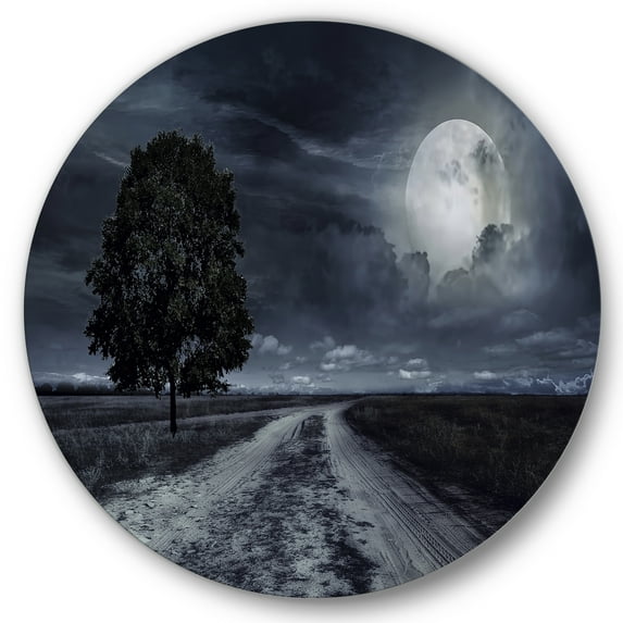 Designart 'A Full Moon Over Paved Road' Nautical & Coastal Circle Metal Wall Art 23x23 - Disc of 23