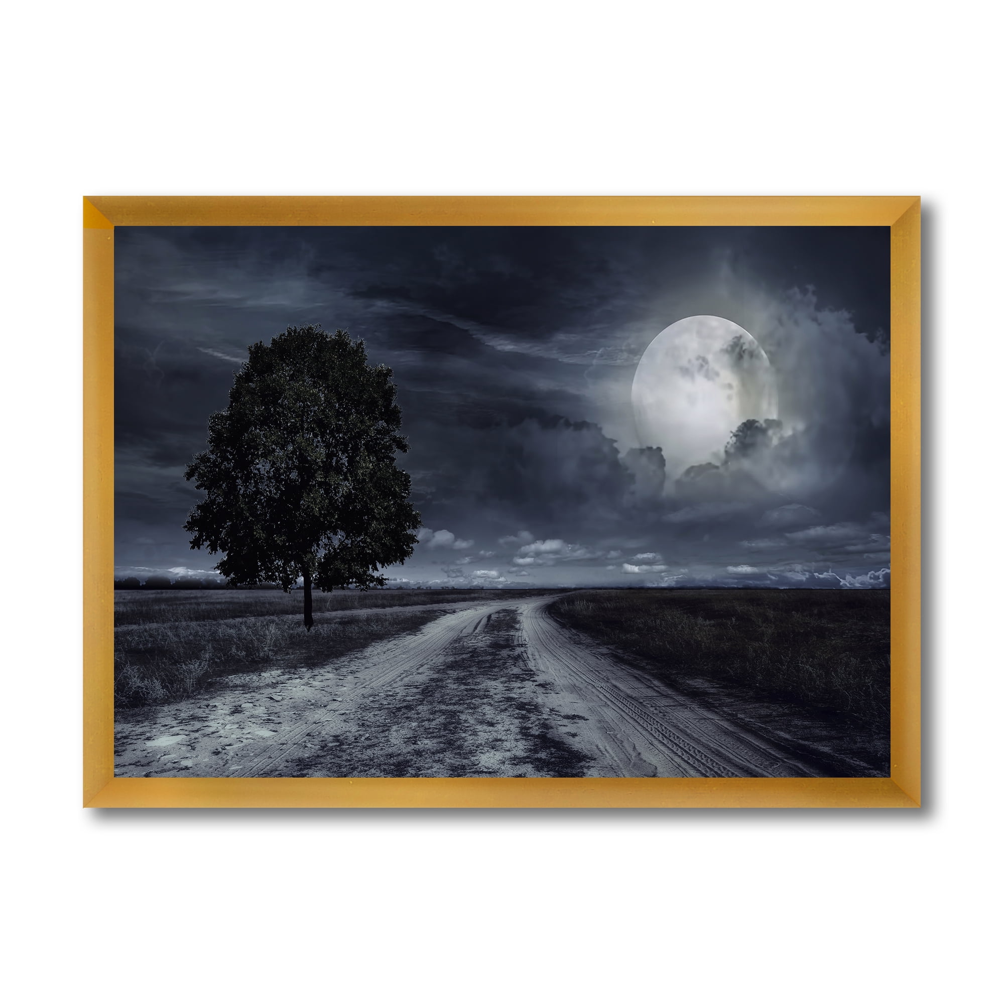 Designart 'A Full Moon Over Paved Road' Nautical & Coastal Framed Art Print