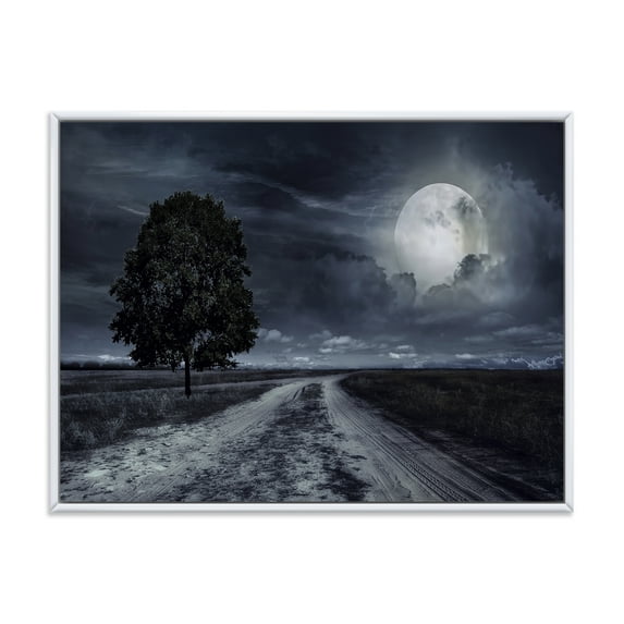 Designart 'A Full Moon Over Paved Road' Nautical & Coastal Framed Canvas Wall Art Print