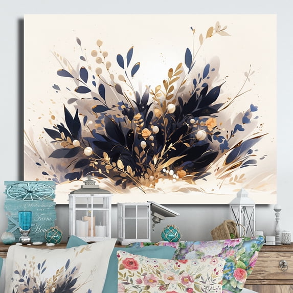 Designart "A Garden of Herbs in Blue and Gold I" Floral Metal Wall Art