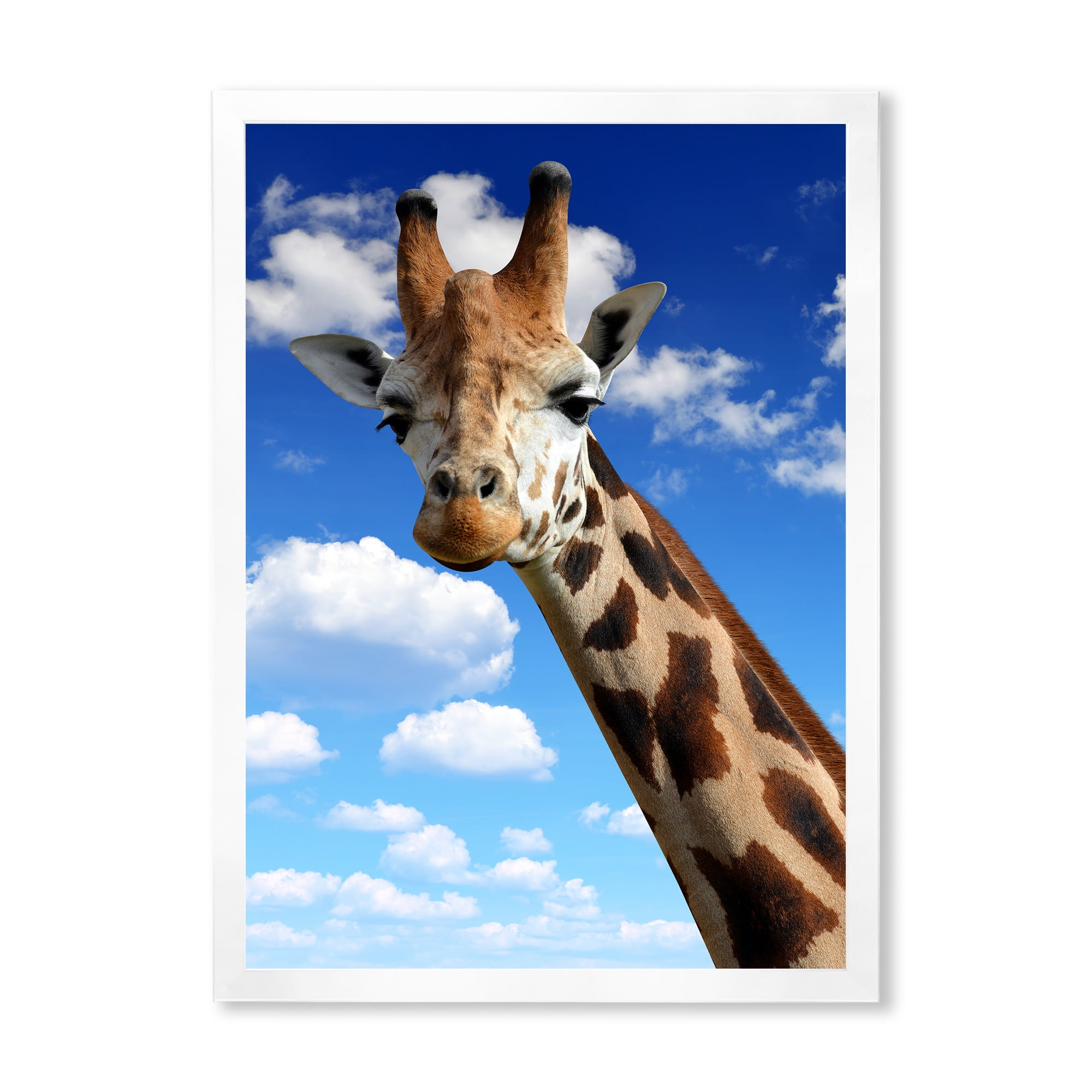 Designart 'A Giraffe On A Blue Sky Portrait' Farmhouse Framed Art Print