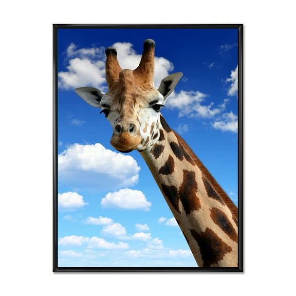 Designart 'A Giraffe On A Blue Sky Portrait' Farmhouse Framed Canvas Wall Art Print