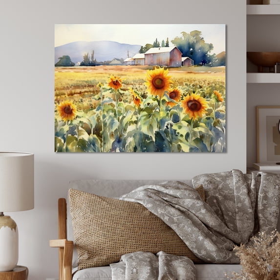 Designart "A Golden Sunflower on the Farm II" Floral Metal Art Living Room