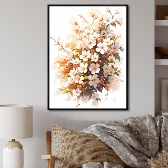 Designart "A Graceful Flower In A Garden Setting" Seasonal Flowers Floater Framed Canvas Prints